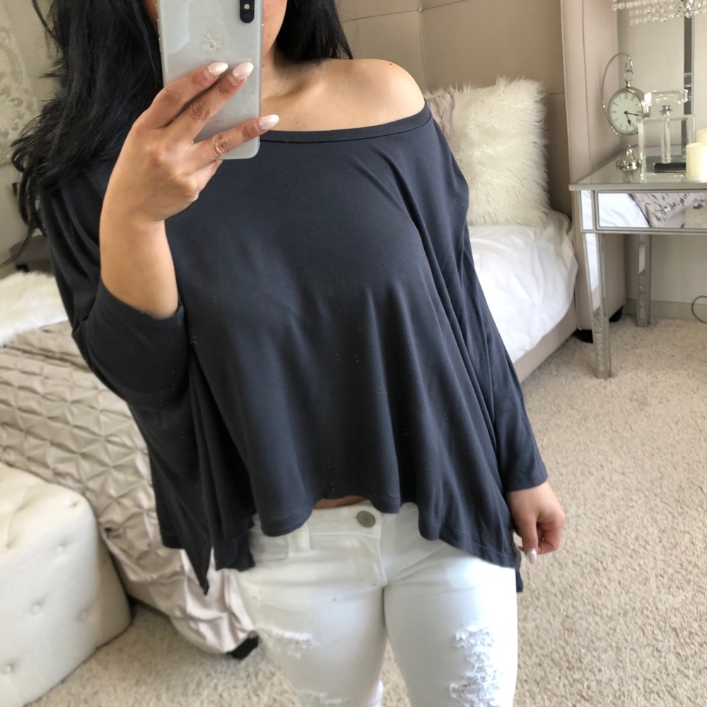 Express charcoal boxy crop dolman batwing top - Picture 1 of 11